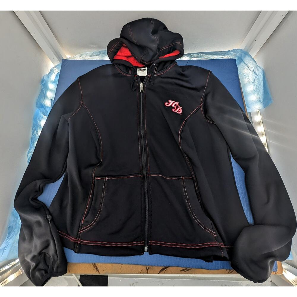 Harley-Davidson Full Zip Embroidered Riding Hoodie Size 1W. Slit Sleeve